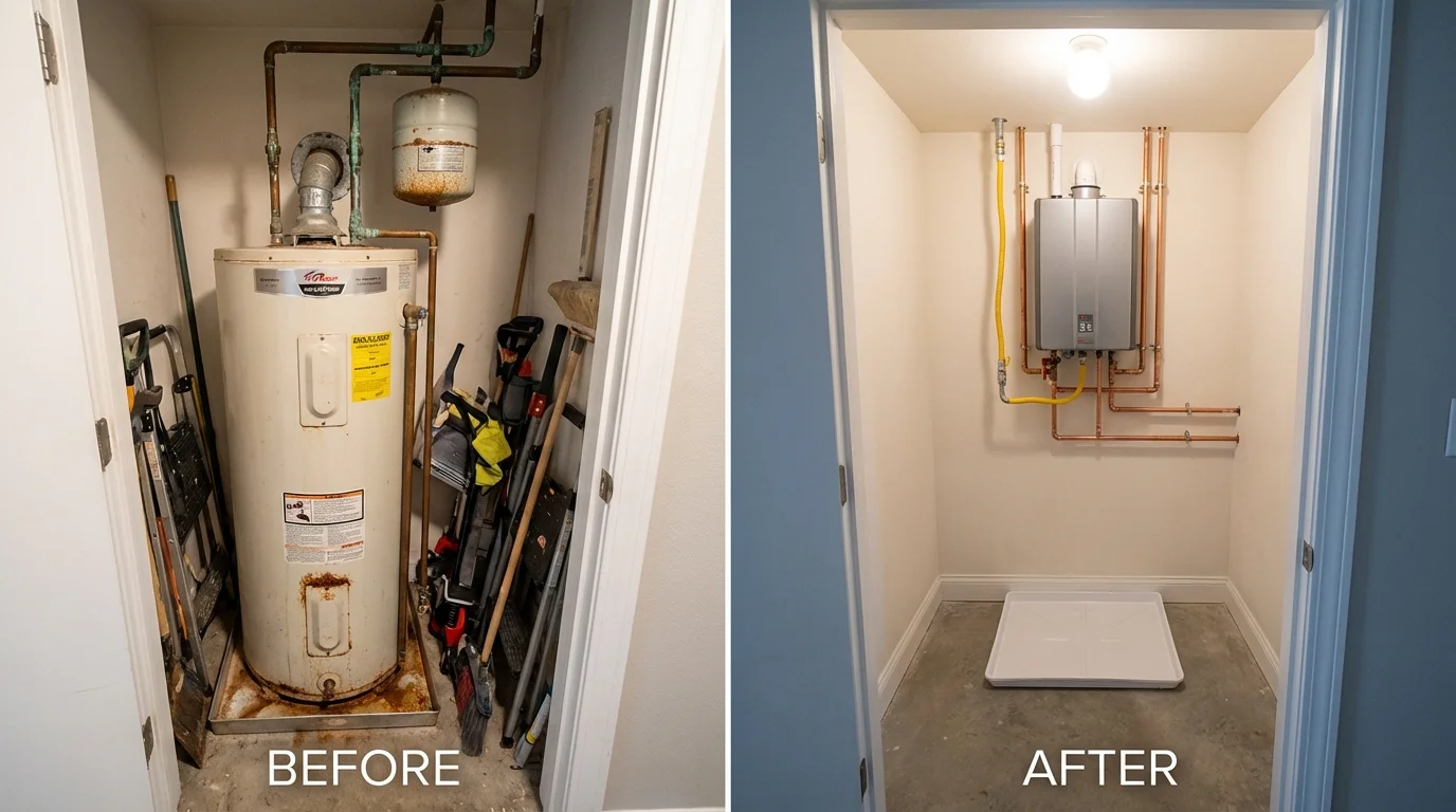 Tank water heater versus wall-mounted tankless unit comparison for Pleasant Hill, OH homeowners
