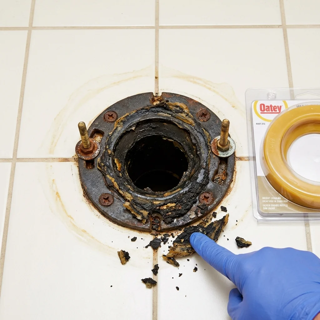 Failed wax ring showing water seepage at the base of a toilet in a Pleasant Hill, OH home